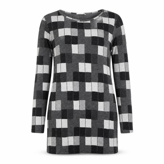 Silk Womens Grey Geometric Polyester Shift Size 10 Round Neck Pullover