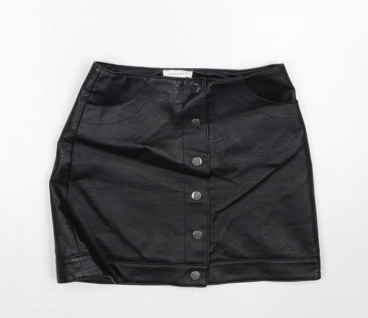 Topshop Womens Black Polyethylene A-Line Skirt Size 8 Snap