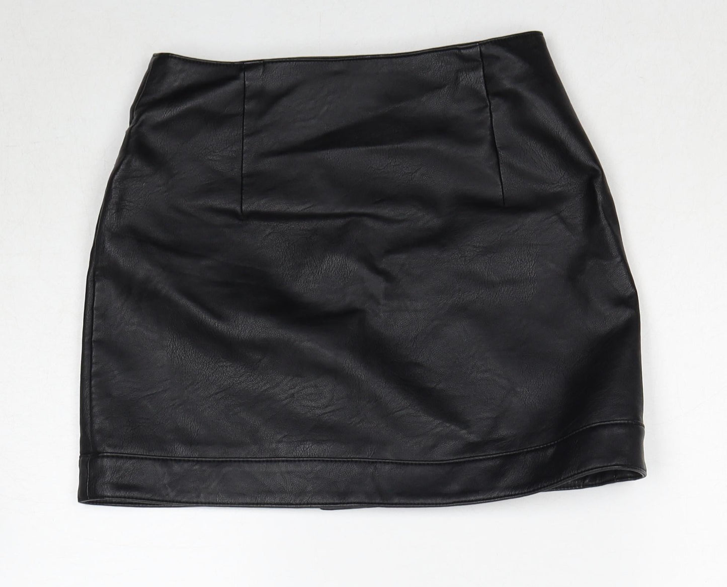 Topshop Womens Black Polyethylene A-Line Skirt Size 8 Snap