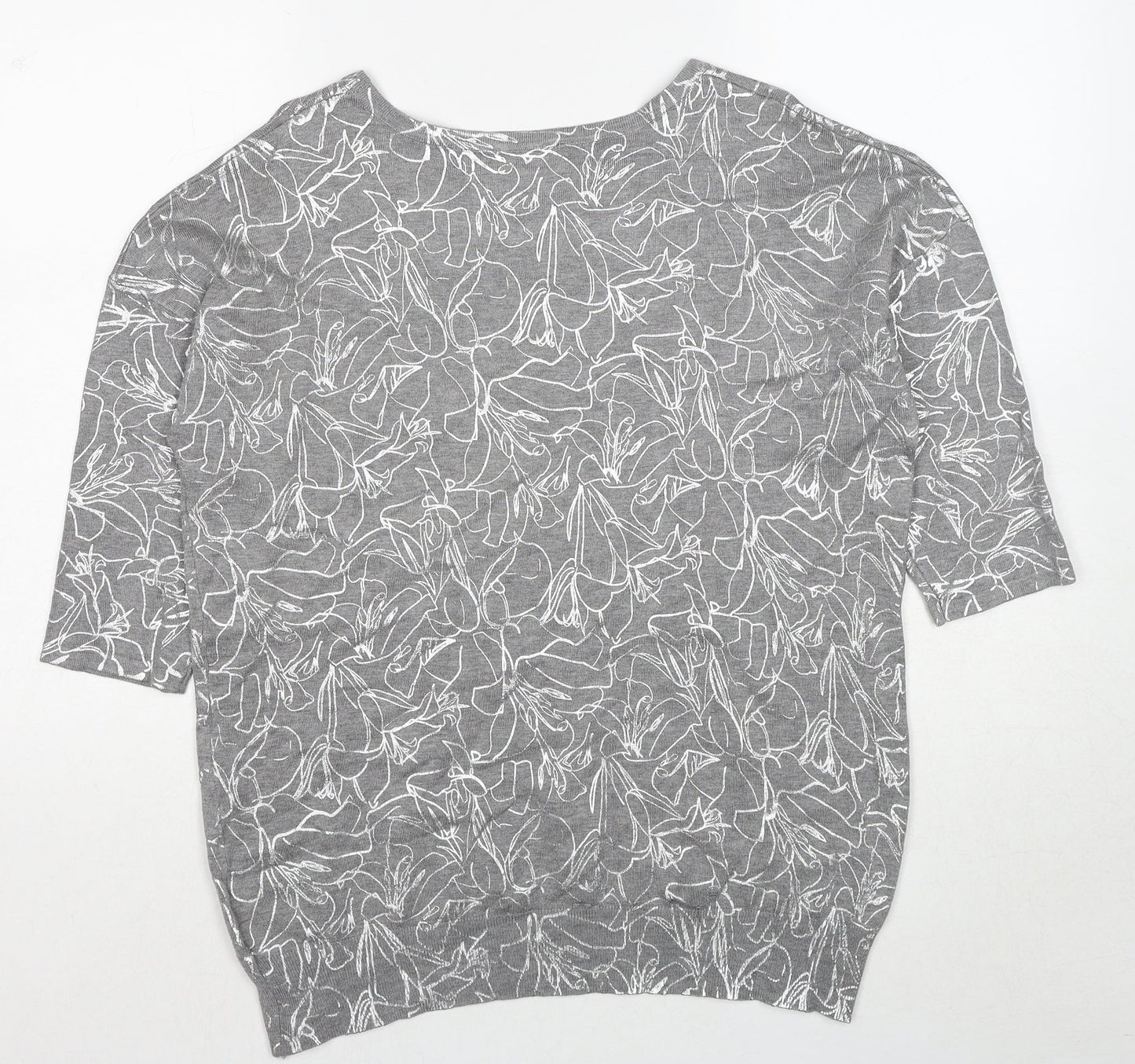 Klass Womens Grey Boat Neck Geometric Viscose Pullover Jumper Size L