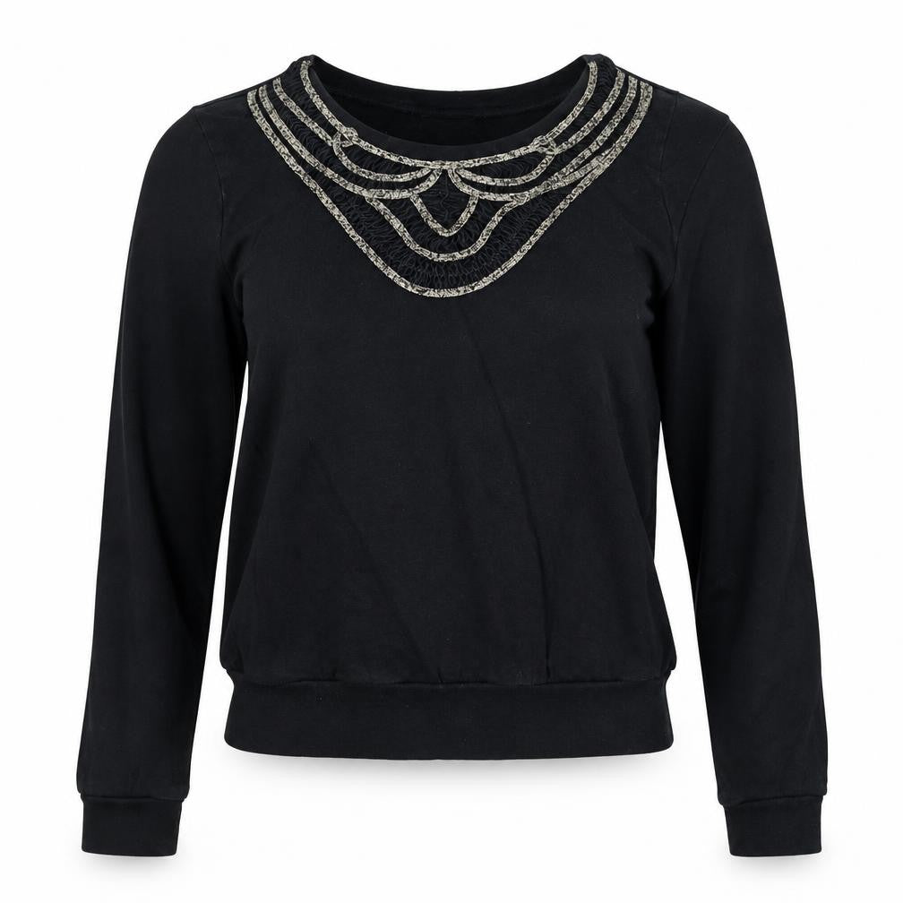 Topshop Womens Black Cotton Pullover Sweatshirt Size 6 Pullover