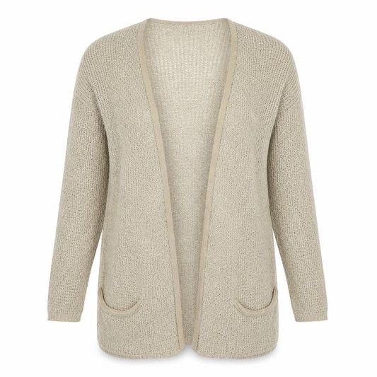 Boohoo Womens Beige V-Neck Acrylic Cardigan Jumper Size S - Size S/M