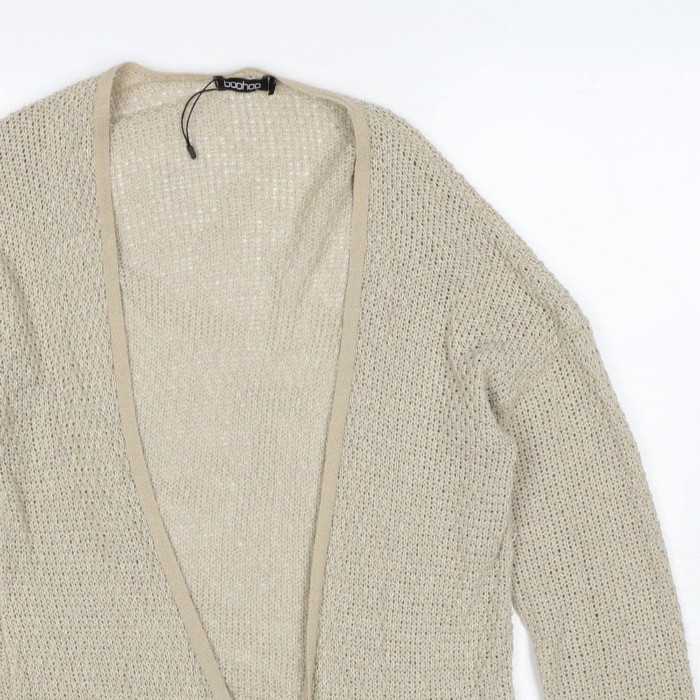 Boohoo Womens Beige V-Neck Acrylic Cardigan Jumper Size S - Size S/M
