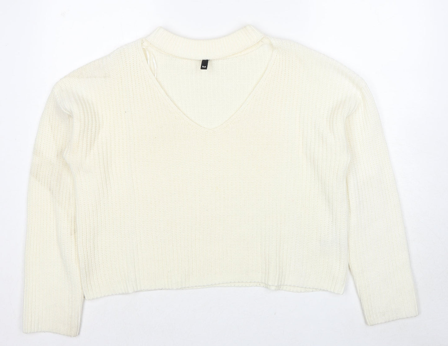 Divided by H&M Womens Ivory V-Neck Acrylic Pullover Jumper Size M
