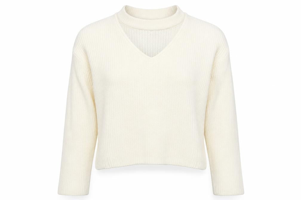 Divided by H&M Womens Ivory V-Neck Acrylic Pullover Jumper Size M