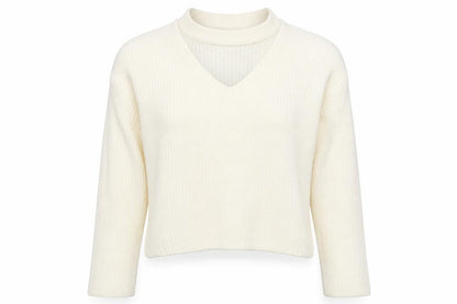 Divided by H&M Womens Ivory V-Neck Acrylic Pullover Jumper Size M
