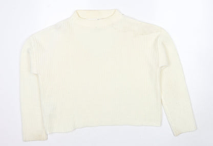 Divided by H&M Womens Ivory V-Neck Acrylic Pullover Jumper Size M