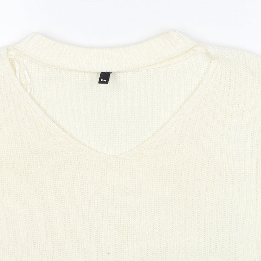 Divided by H&M Womens Ivory V-Neck Acrylic Pullover Jumper Size M
