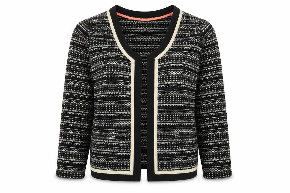 NEXT Womens Black Scoop Neck Striped Polyester Cardigan Jumper Size 8