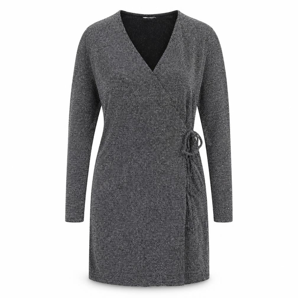 H&M Womens Grey Polyamide Wrap Dress Size M V-Neck Tie