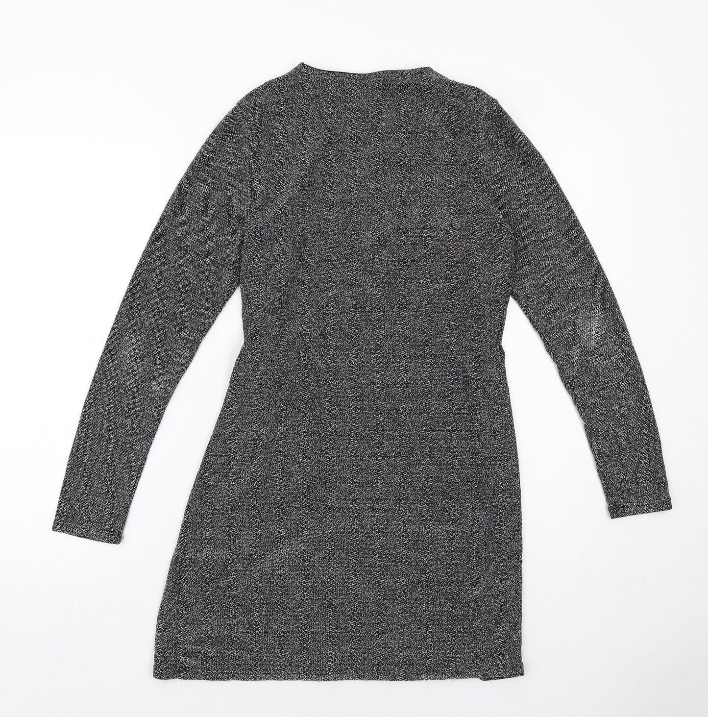 H&M Womens Grey Polyamide Wrap Dress Size M V-Neck Tie