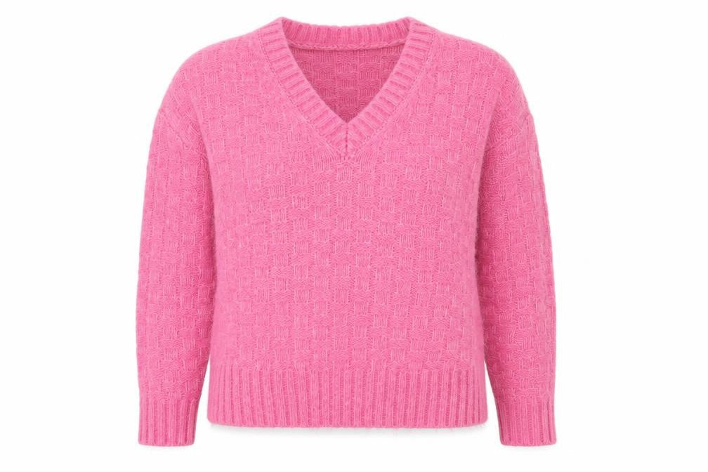 Marks & Spencer Womens Pink V-Neck Acrylic Pullover Jumper Size M - Textured