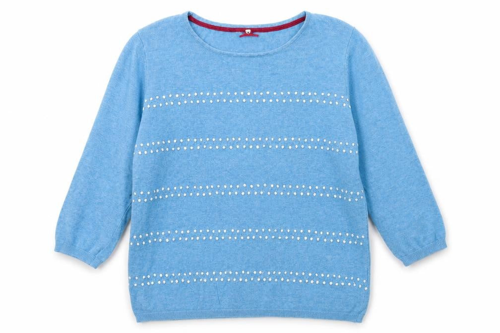 Ness Womens Blue Boat Neck Geometric Cotton Pullover Jumper Size XL - Textured