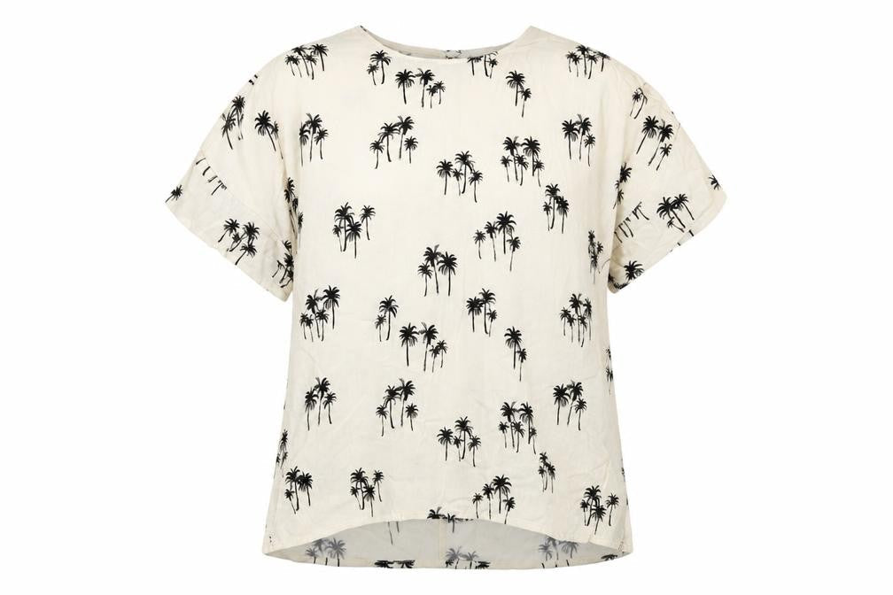 H&M Womens Ivory Geometric Viscose Basic Blouse Size 10 Round Neck - Palm Trees