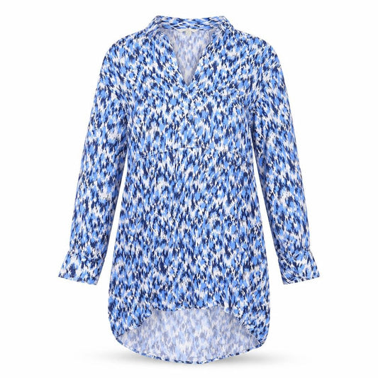 H&M Womens Blue Geometric Viscose Shirt Dress Size S Collared Pullover