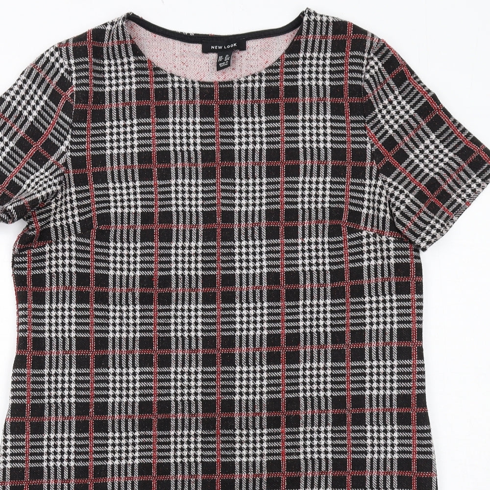 New Look Womens Black Geometric Polyester A-Line Size 12 Round Neck Pullover