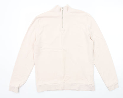Additional front view of ASOS women’s pink cotton pullover sweatshirt, size S, zip
