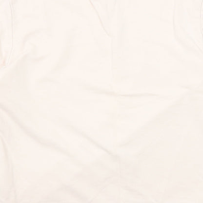 Brand and care label for ASOS women’s pink cotton pullover sweatshirt, size S, zip