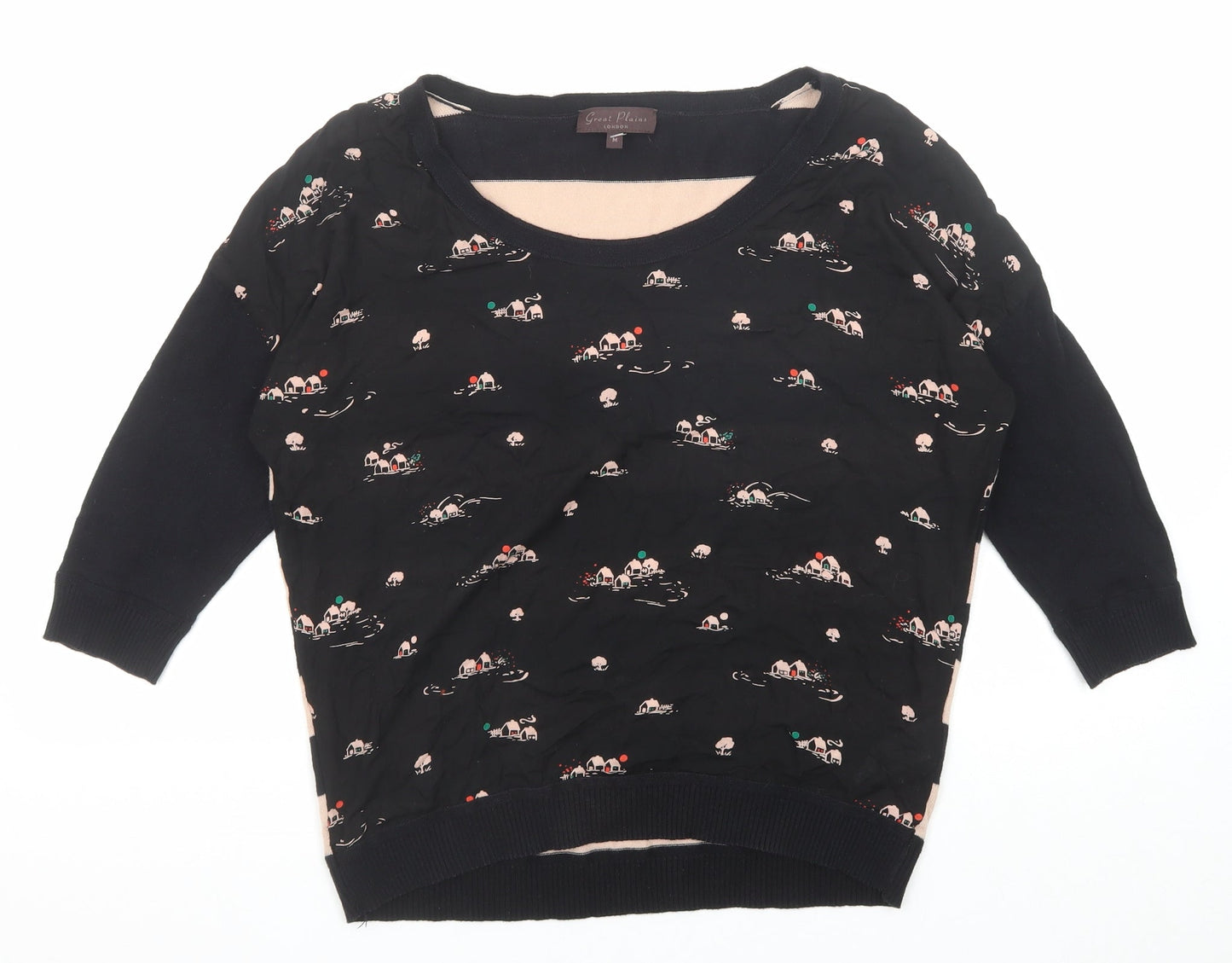Great plains Womens Black Boat Neck Geometric Modal Pullover Jumper Size M