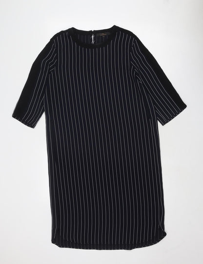 Next Womens Blue Striped Polyester Shirt Dress Size 10 Round Neck Button