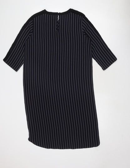 Next Womens Blue Striped Polyester Shirt Dress Size 10 Round Neck Button