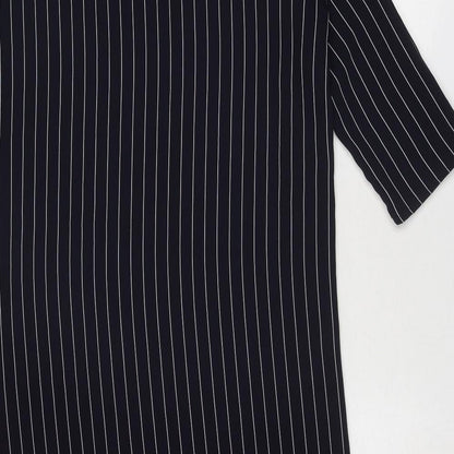 Next Womens Blue Striped Polyester Shirt Dress Size 10 Round Neck Button