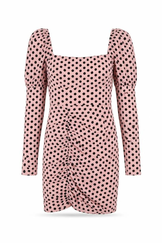 Quiz Womens Pink Polka Dot Polyester Bodycon Size 8 Square Neck Zip