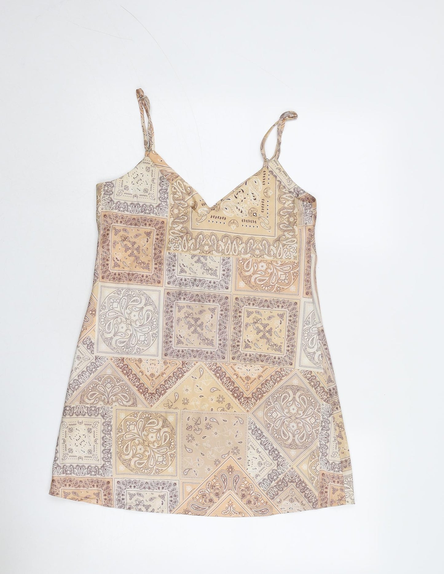 Stradivarius Womens Beige Geometric Polyester Mini Size S V-Neck Pullover