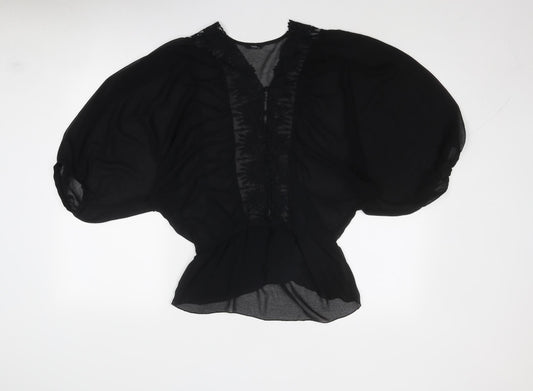 M&Co Womens Black Polyester Basic Blouse Size 12 V-Neck