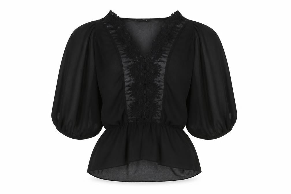M&Co Womens Black Polyester Basic Blouse Size 12 V-Neck