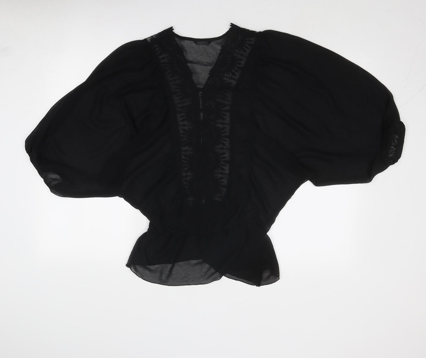 M&Co Womens Black Polyester Basic Blouse Size 12 V-Neck