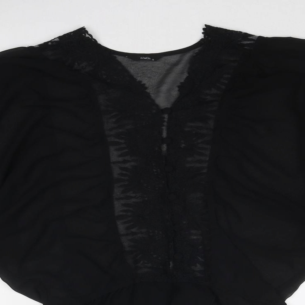 M&Co Womens Black Polyester Basic Blouse Size 12 V-Neck