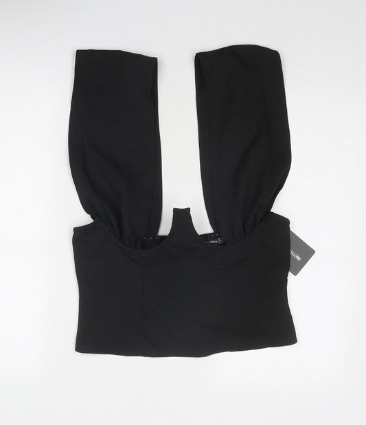 PRETTYLITTLETHING Womens Black Polyester Cropped Blouse Size 12 Sweetheart