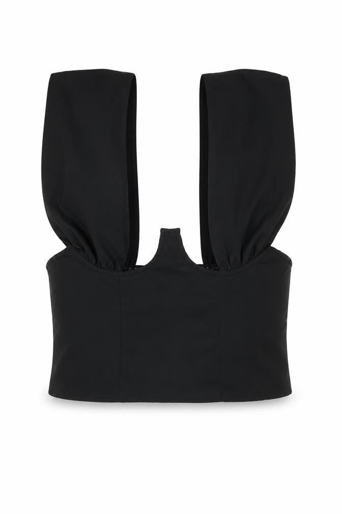 PRETTYLITTLETHING Womens Black Polyester Cropped Blouse Size 12 Sweetheart