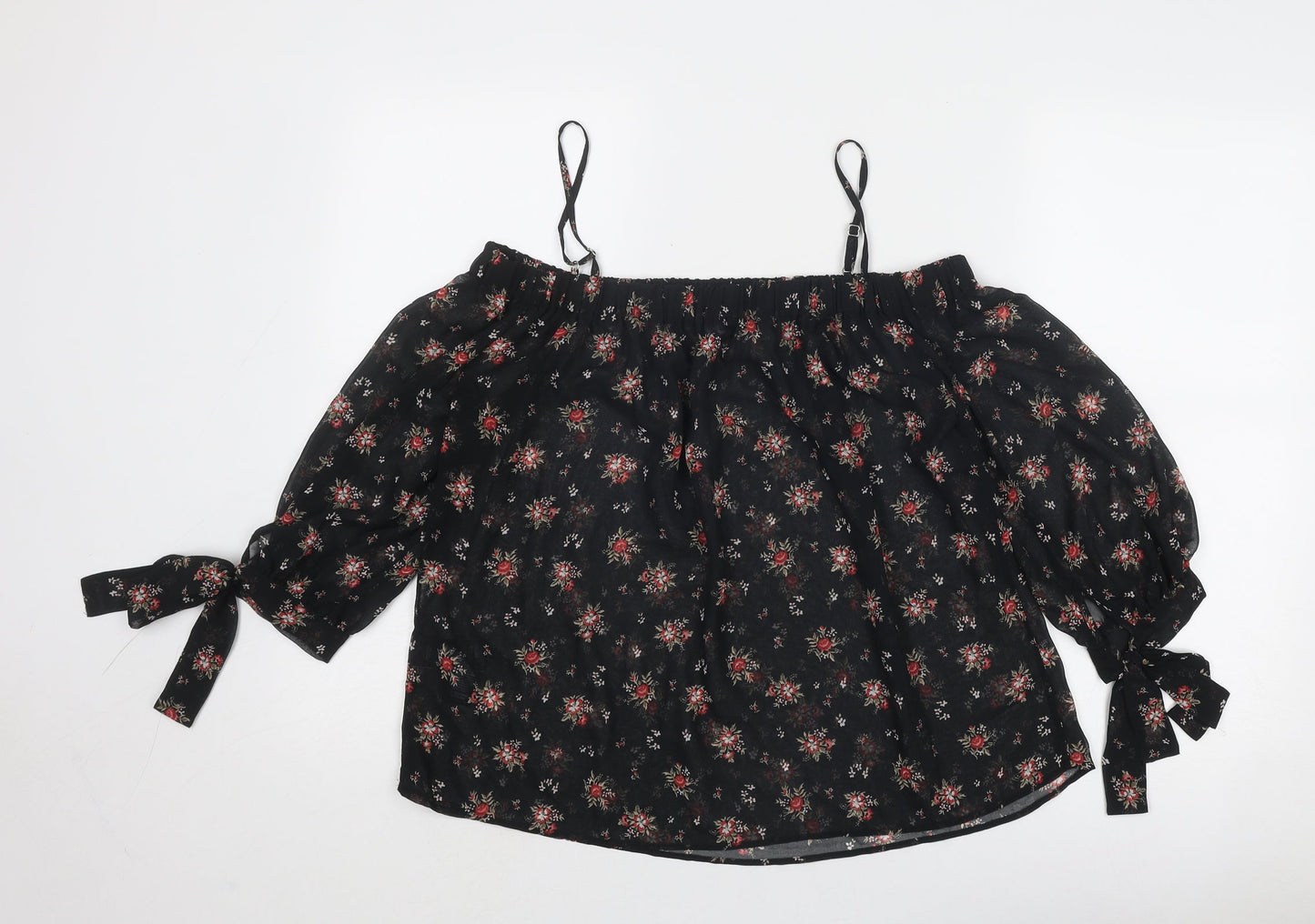 Marks and Spencer Womens Black Geometric Polyester Basic Blouse Size 10 Square Neck - Cold Shoulder