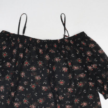 Marks & Spencer Womens Black Geometric Polyester Basic Blouse Size 10 Square Neck - Cold Shoulder