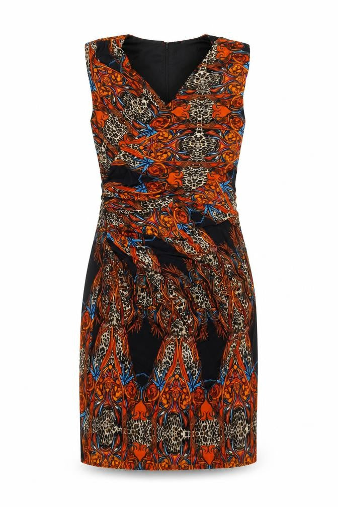 Ariella Womens Multicoloured Geometric Polyester A-Line Size 10 V-Neck Button