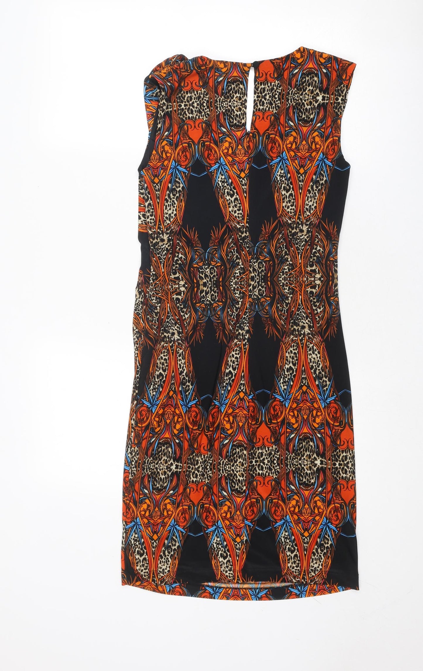 Ariella Womens Multicoloured Geometric Polyester A-Line Size 10 V-Neck Button