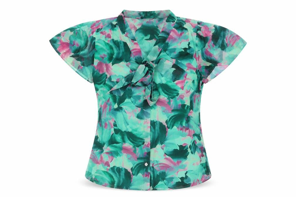 Portmans Womens Green Geometric Polyester Basic Blouse Size 6 V-Neck