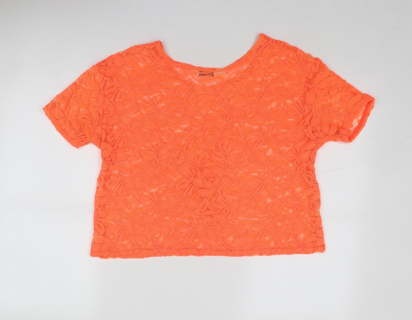 Miss Selfridge Womens Orange Geometric Polyester Basic Blouse Size 14 Round Neck