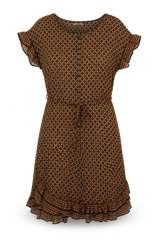 Max Studio Womens Brown Geometric Polyester Skater Dress Size XS Round Neck Button