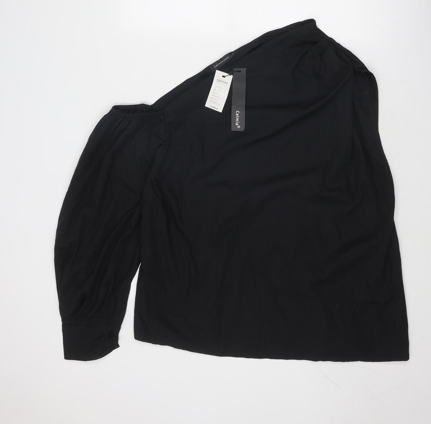 Celmia Womens Black Polyester Basic Blouse Size 4XL One Shoulder