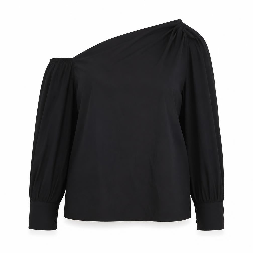 Celmia Womens Black Polyester Basic Blouse Size 4XL One Shoulder