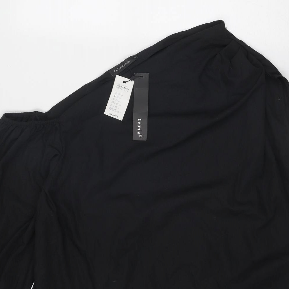 Celmia Womens Black Polyester Basic Blouse Size 4XL One Shoulder