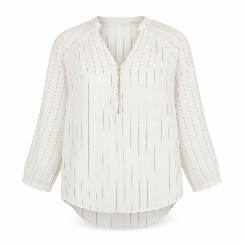 Marks & Spencer Womens White Striped Polyester Basic Blouse Size 8 V-Neck