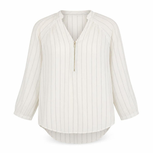 Marks & Spencer Womens White Striped Polyester Basic Blouse Size 8 V-Neck