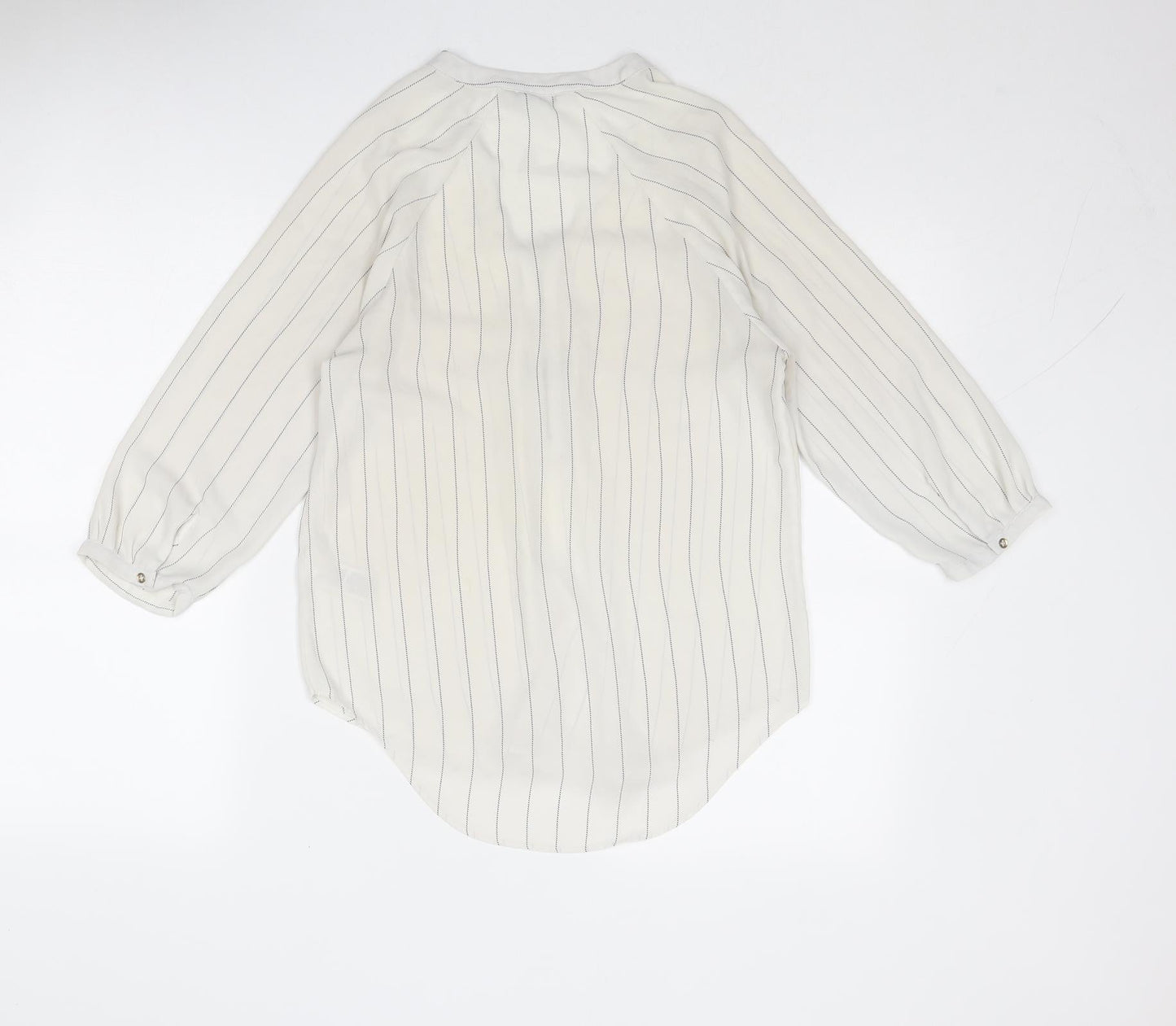 Marks and Spencer Womens White Striped Polyester Basic Blouse Size 8 V-Neck