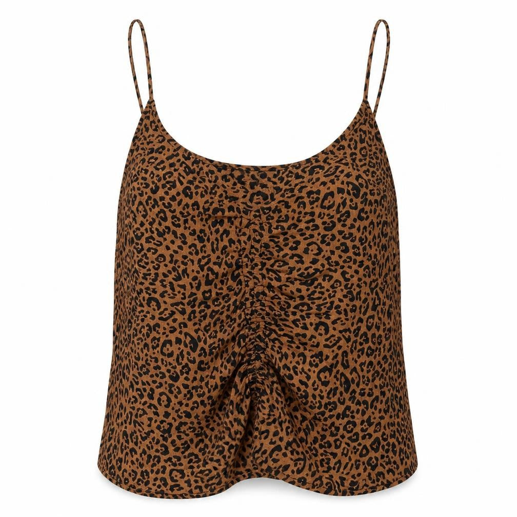 H&M Womens Brown Animal Print Polyester Basic Tank Size 10 Round Neck - Leopard Print