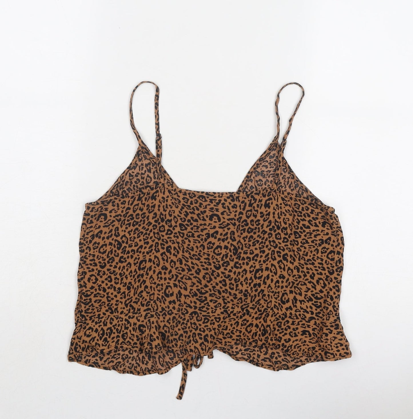 H&M Womens Brown Animal Print Polyester Basic Tank Size 10 Round Neck - Leopard Print