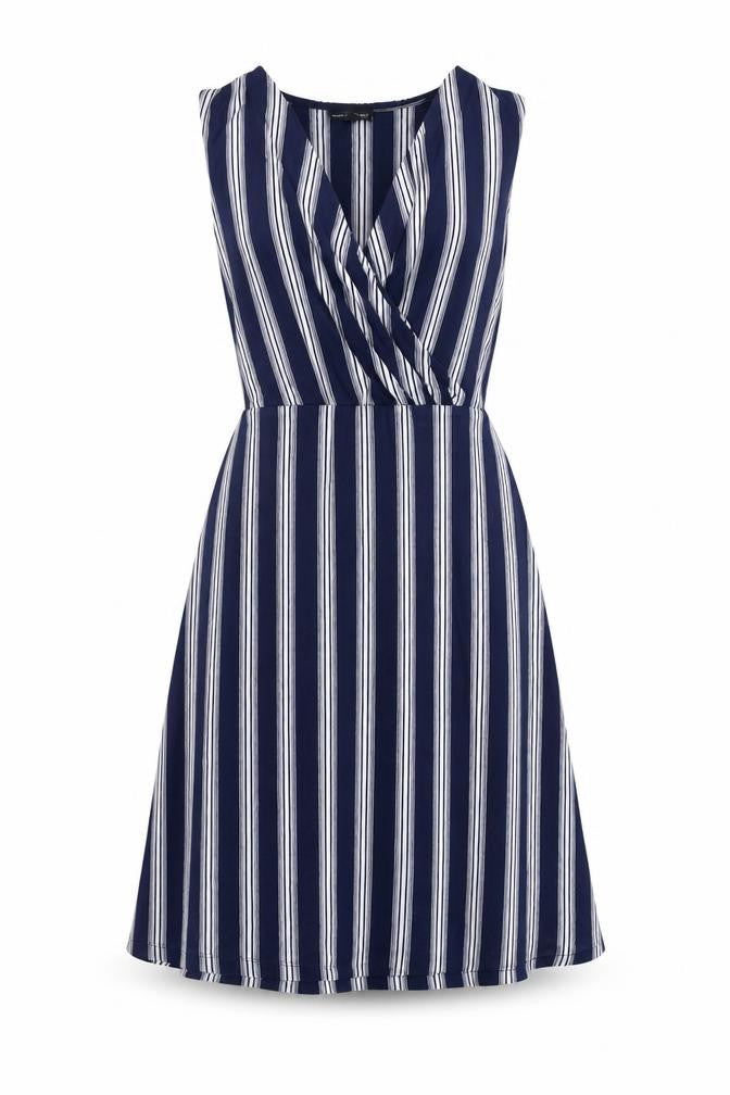 Warehouse Womens Blue Striped Viscose Trapeze & Swing Size 8 V-Neck Pullover